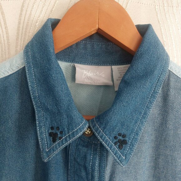 Dog Lovers Denim Shirt 2XL Embroidery 100% Cotton Long Sleeves Button Up BLAIR - Picture 7 of 14